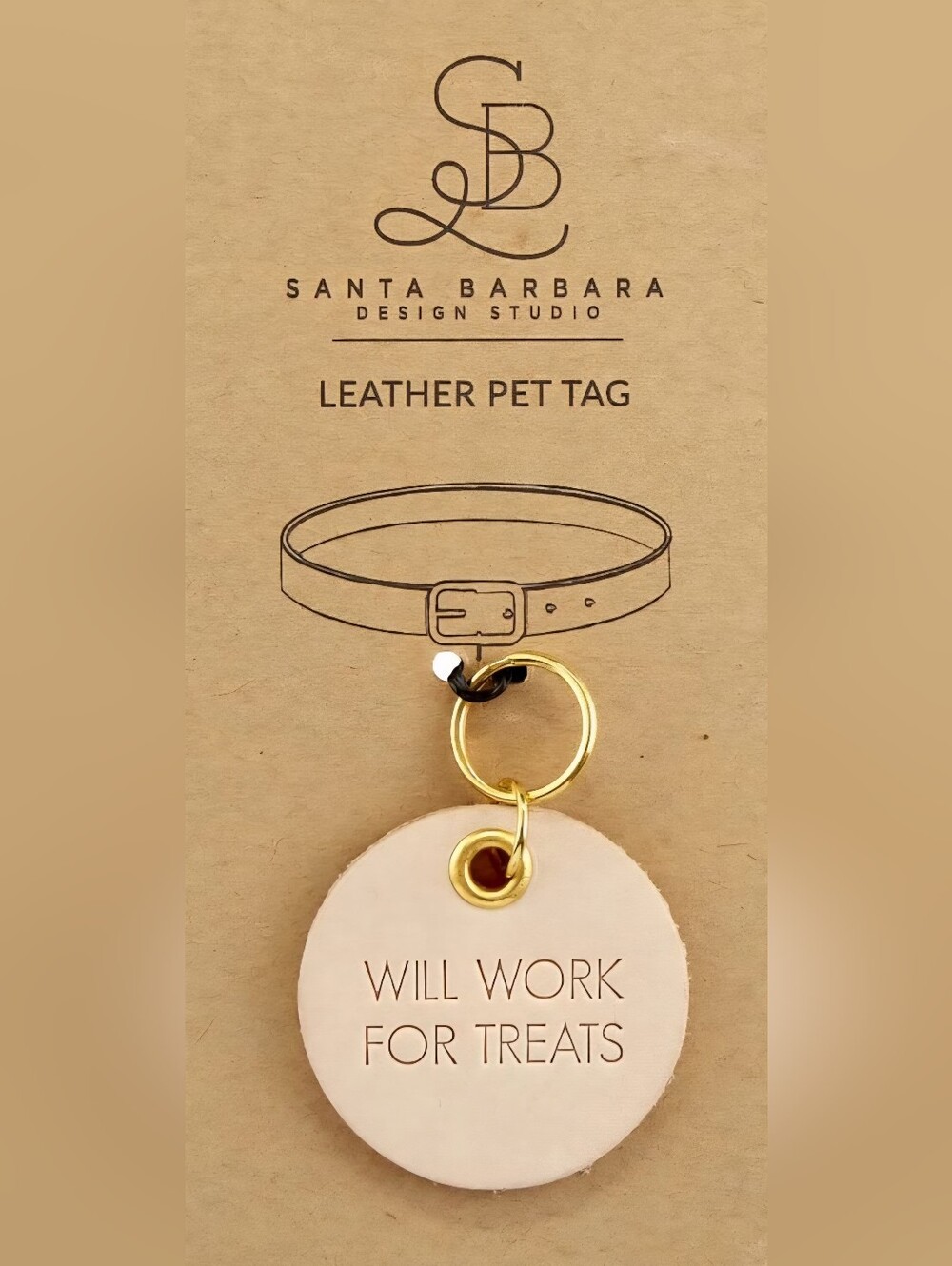 "Will Work for Treats" Leather Pet Tag